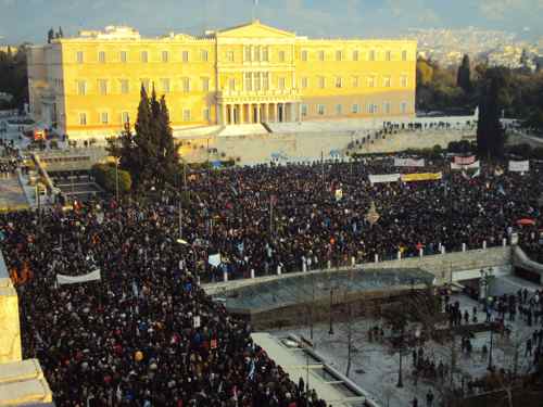 Demonstrators flood Athens on Feb. 12, 2012, in protest against public spending cuts.  / Credit: Katerina Stauroula/IPS